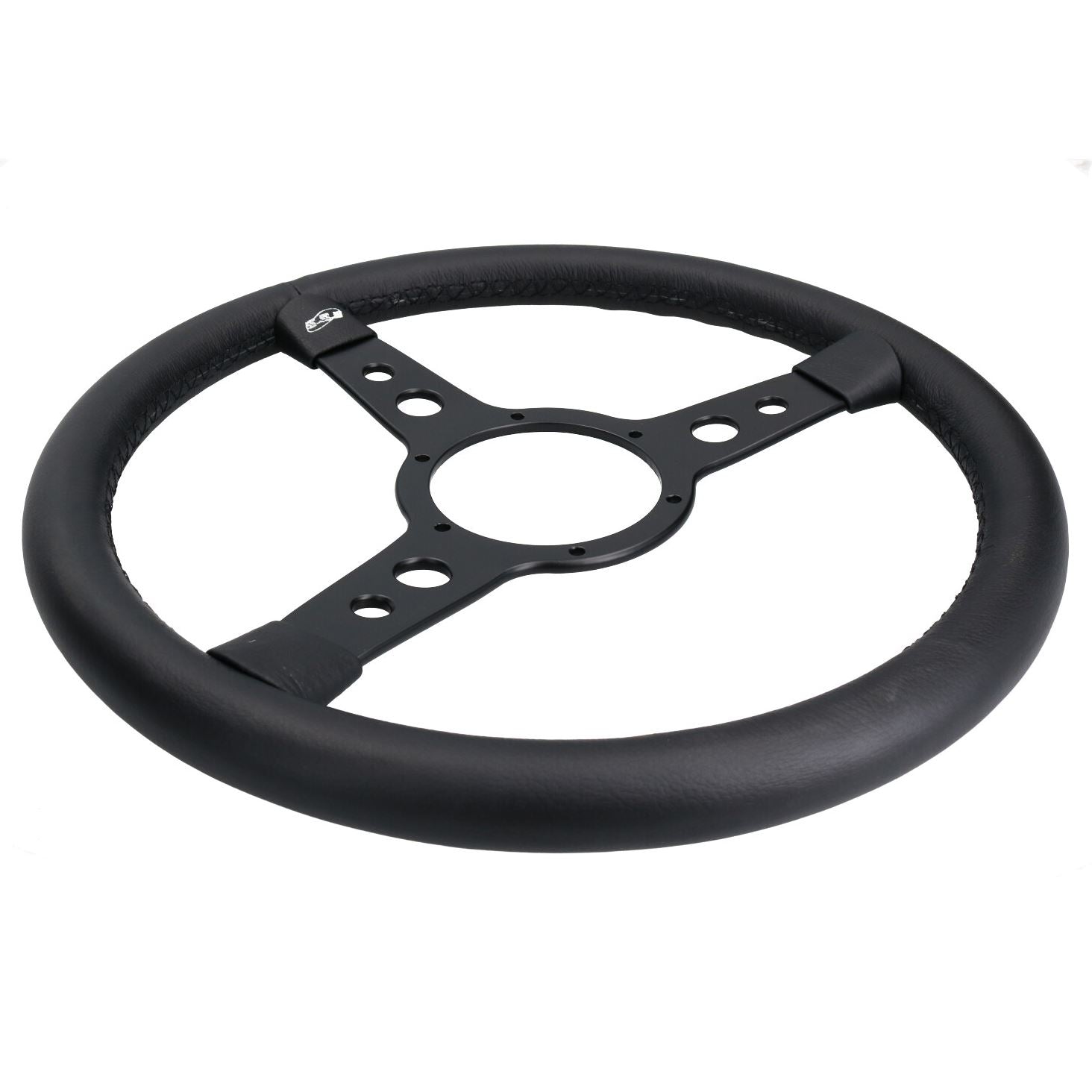15" Traditional Classic Car Steering Wheel Black Leather 3 Spoke Centre 6 Hole