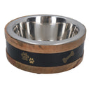 2 Medium Wooden Ring With Removal Metal Bowl Dog Puppy Food Water Dish