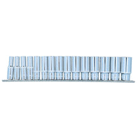 3/8" Drive Deep Metric 6-Sided Single Hex Sockets Rail 15pc 8mm - 22mm Bergen