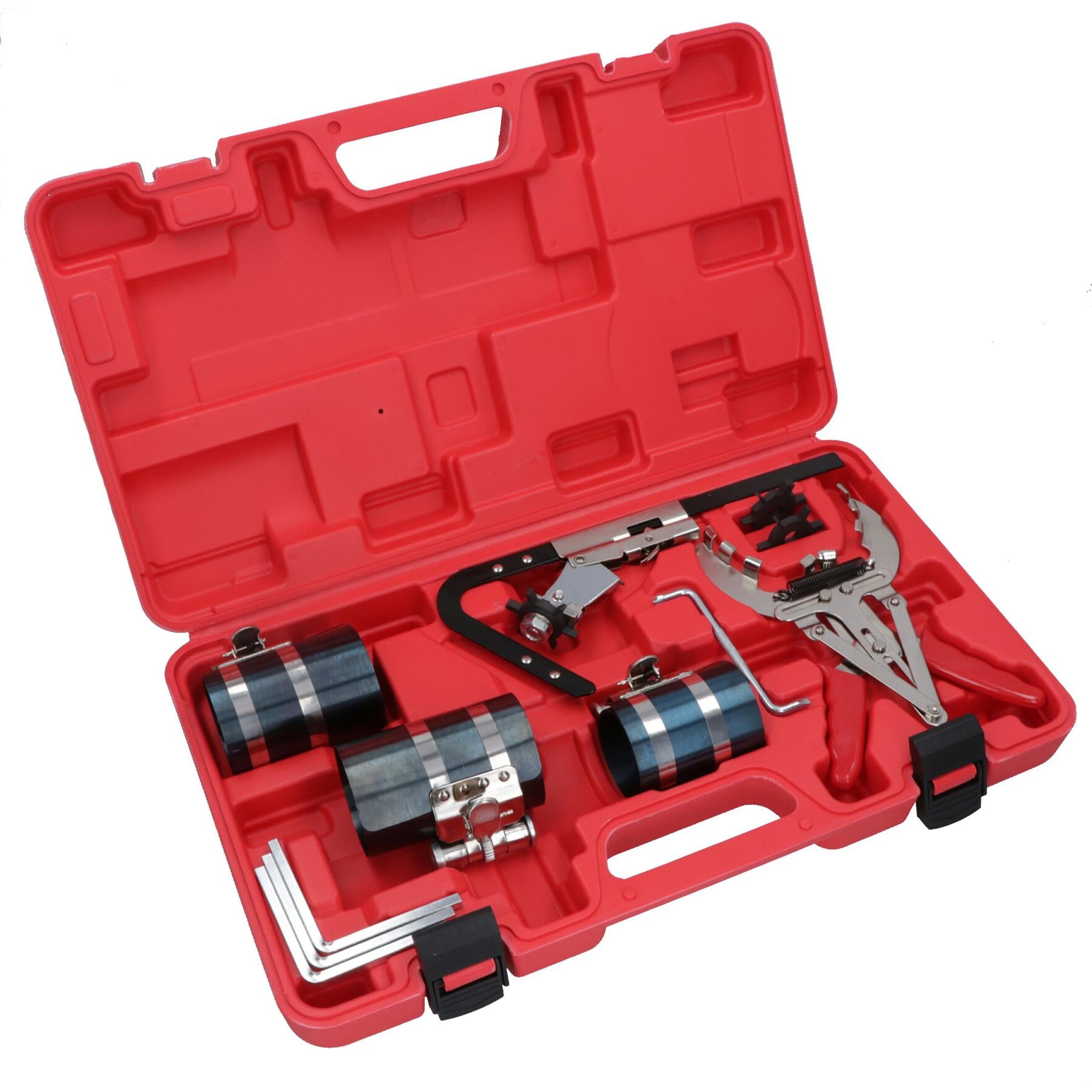 Auto Piston Ring Compressor Cleaner Cleaning Service Kit Clamps + Pliers 11pc