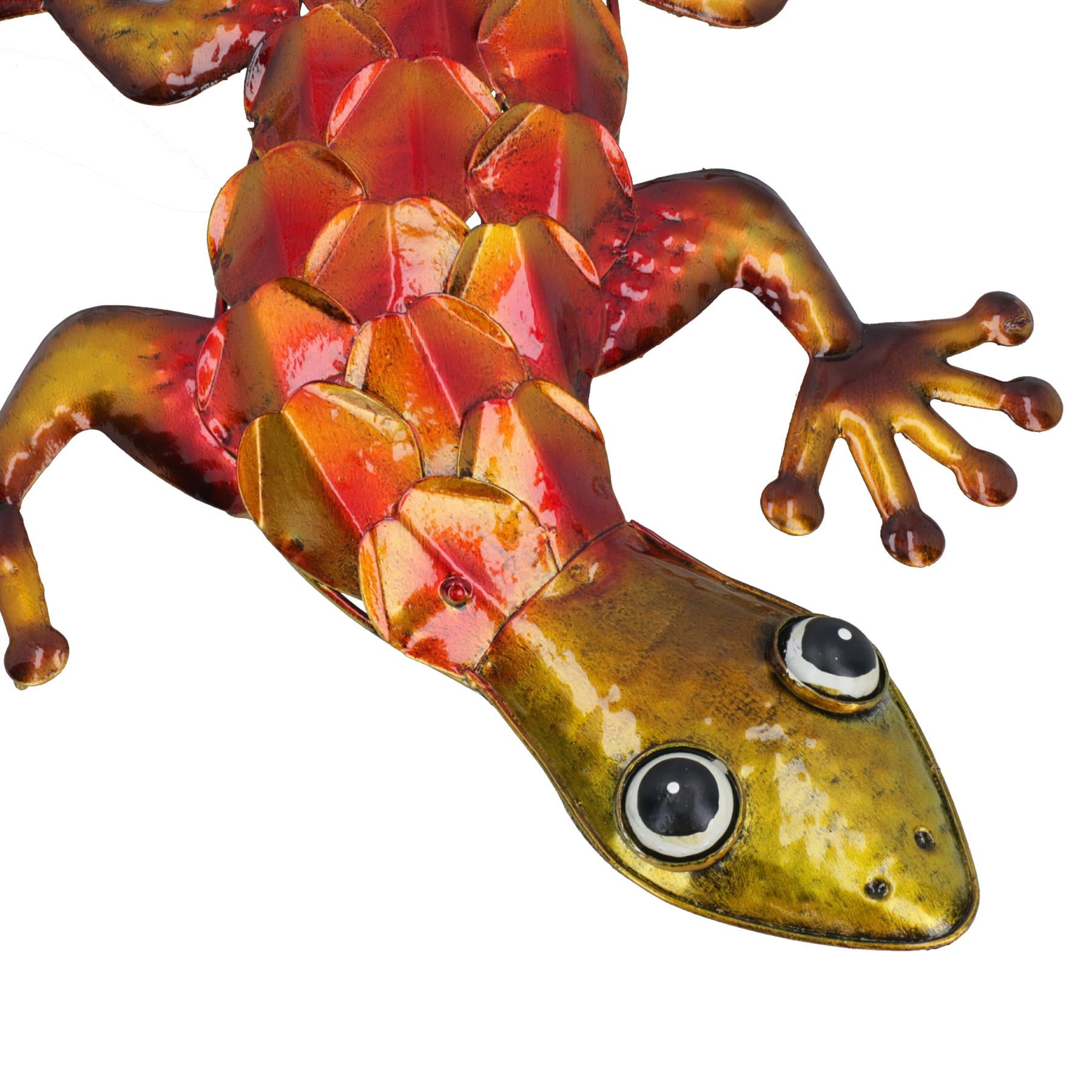 Metallic Orange Gecko Garden/Home Wall Art Ornament Gift With Hanging Hook