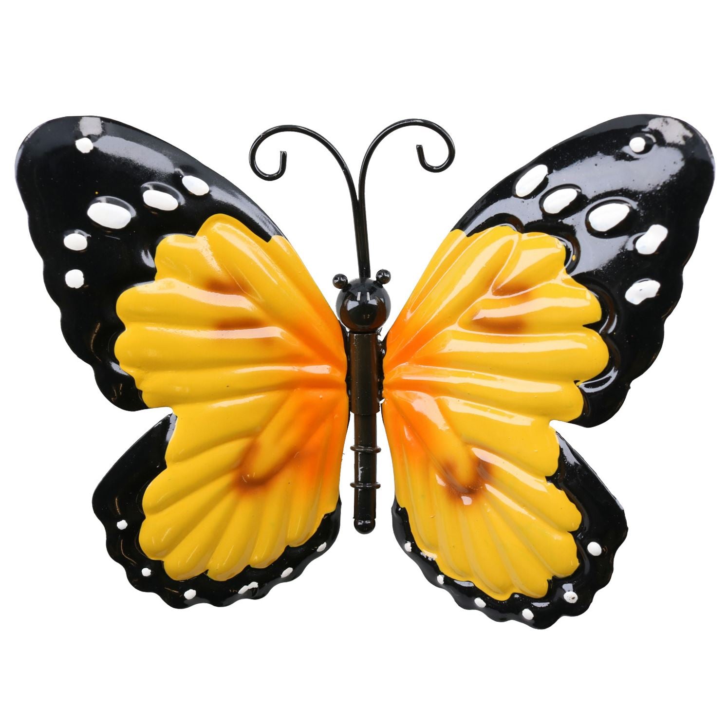 Small 3D Yellow Metal  Butterfly Garden/Home Wall Art Ornament 7x12x14cm