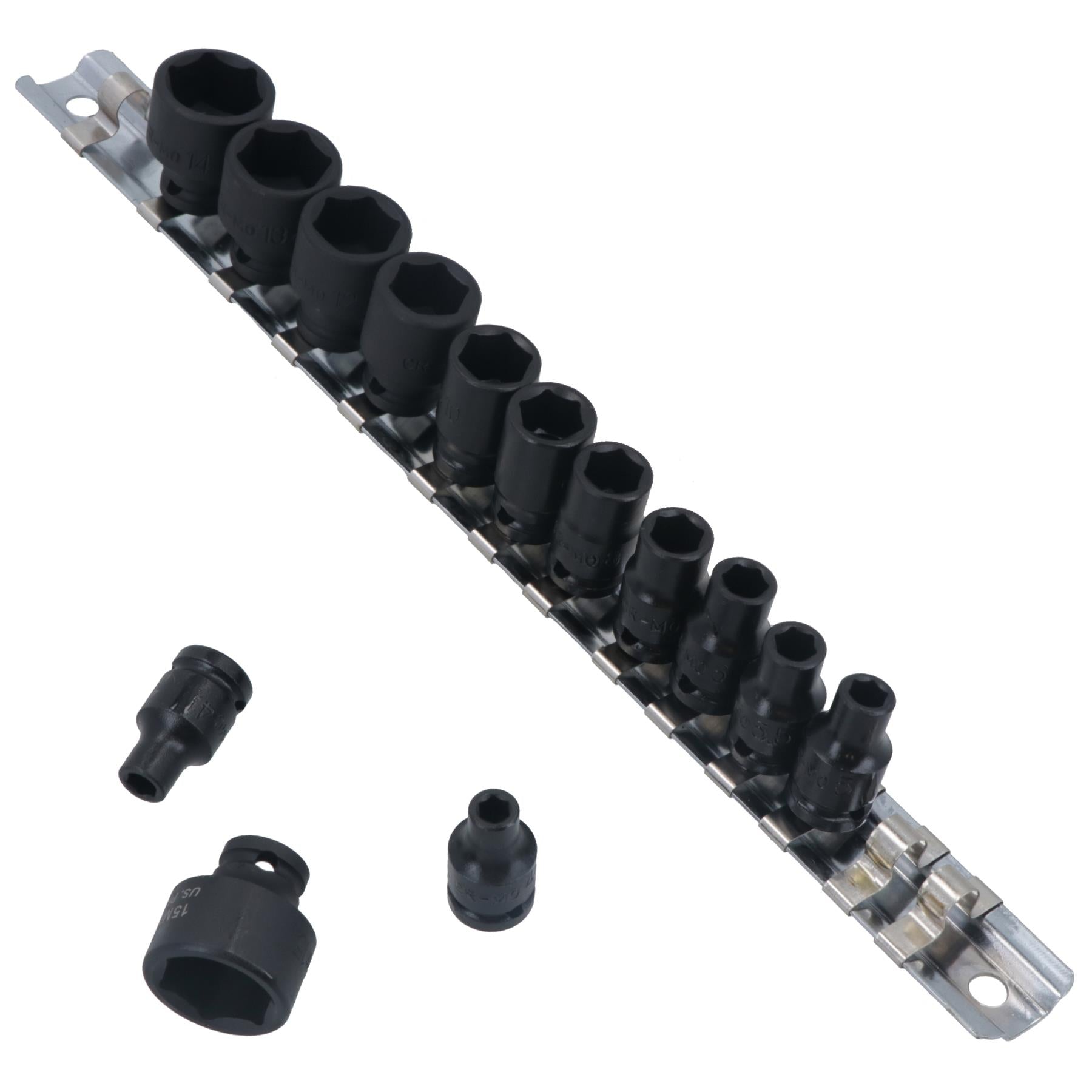 Douilles à chocs peu profondes métriques à entraînement 1/4" 6 pans 14 pièces 4 mm - 15 mm US Pro