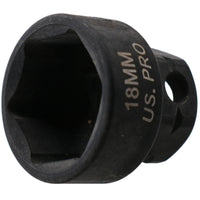 18mm Metric Stubby 3/8" Drive Shallow Impact Socket Hex Shank 25mm Depth