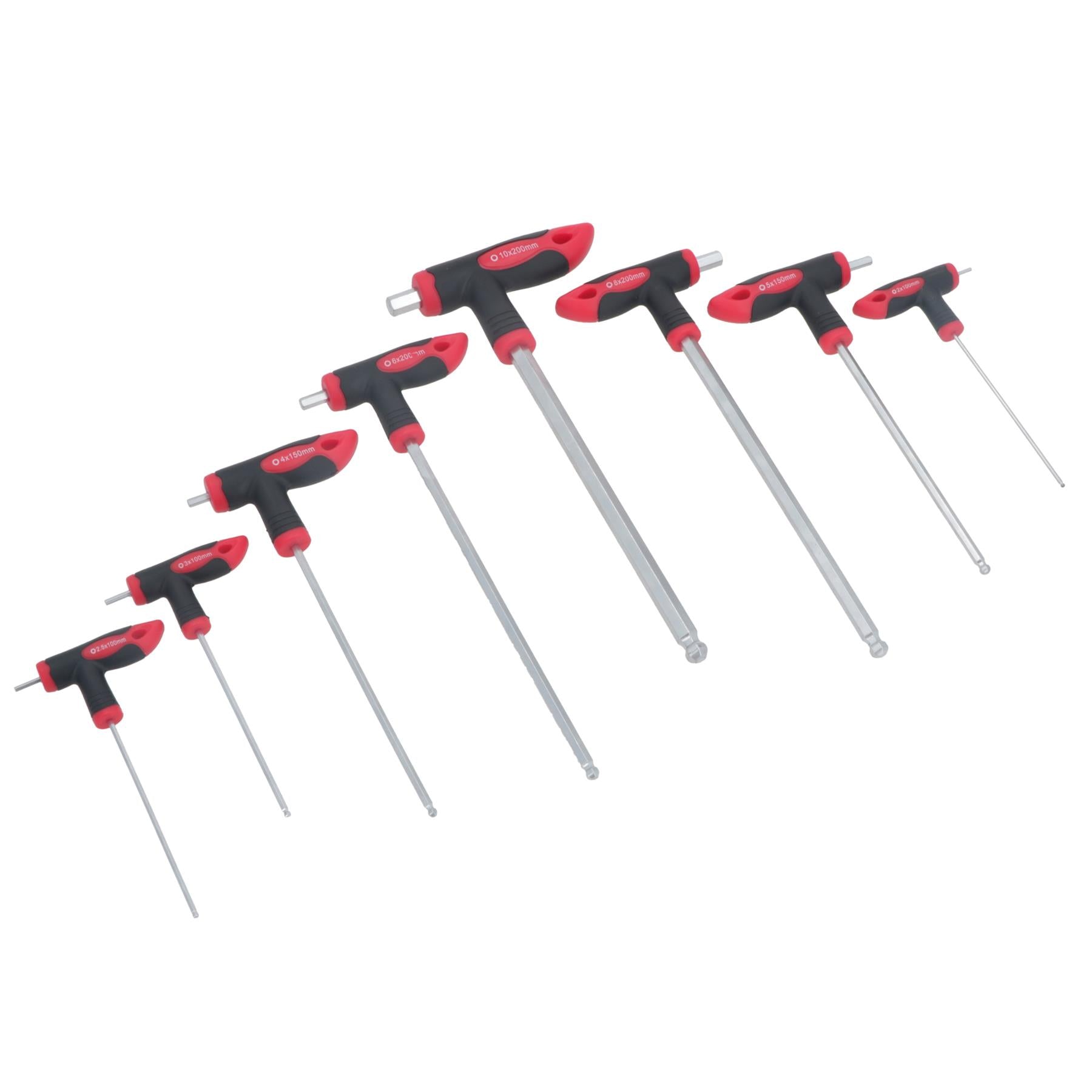 Jeu de 8 clés Allen métriques MM hexagonales avec poignée en T et embouts sphériques de 2 à 10 mm