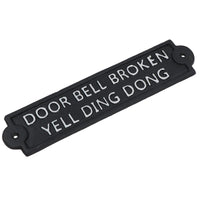 Door Bell Broken Yell Ding Dong Cast Iron Sign Plaque Wall Gate House Garden