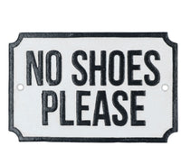 Plaque en fonte « Pas de chaussures s'il vous plaît » pour porte, mur, maison, atelier, portail, jardin