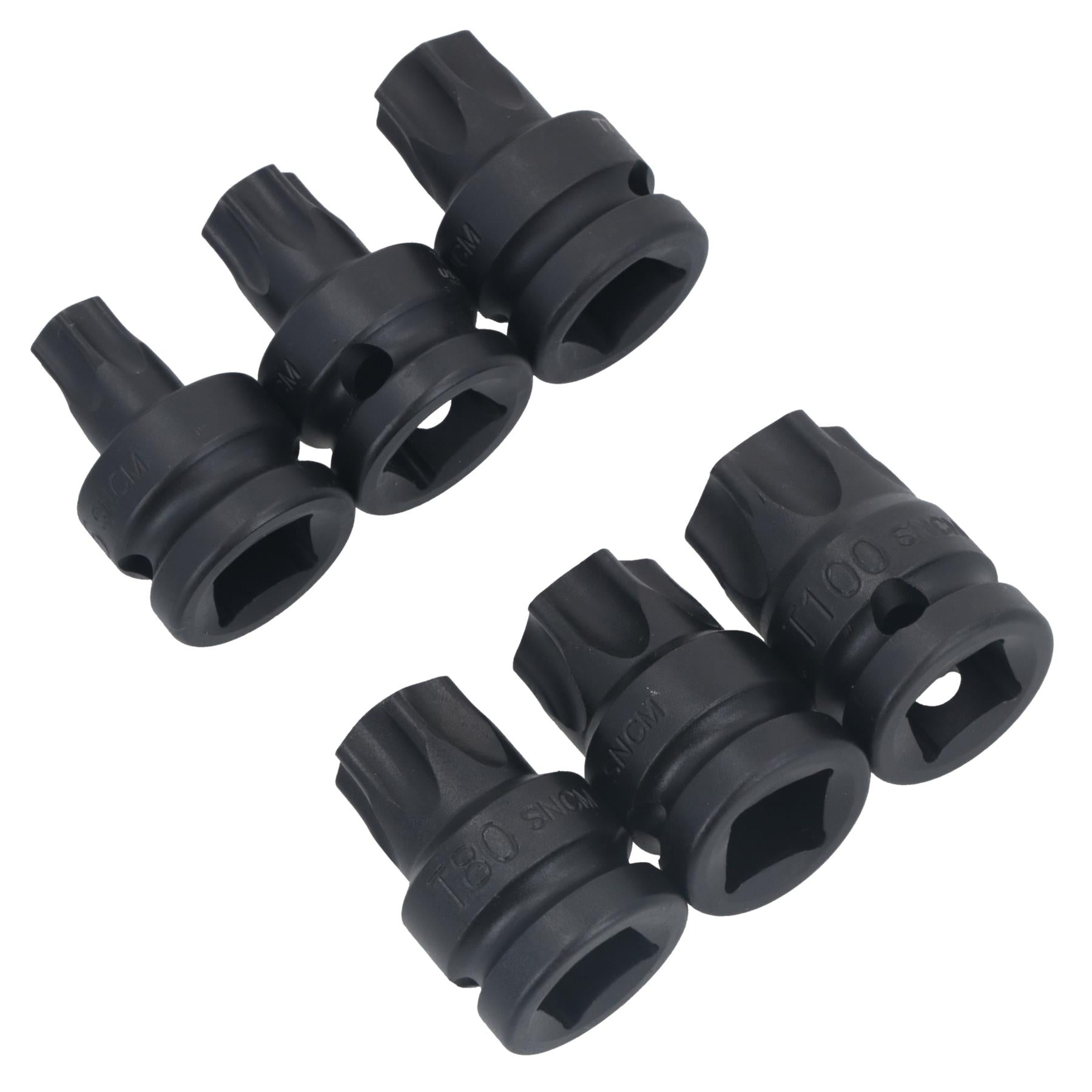 Impact 1/2" Drive Shallow Stubby Torx Star Male Bit Sockets T55 - T100 6pc Set
