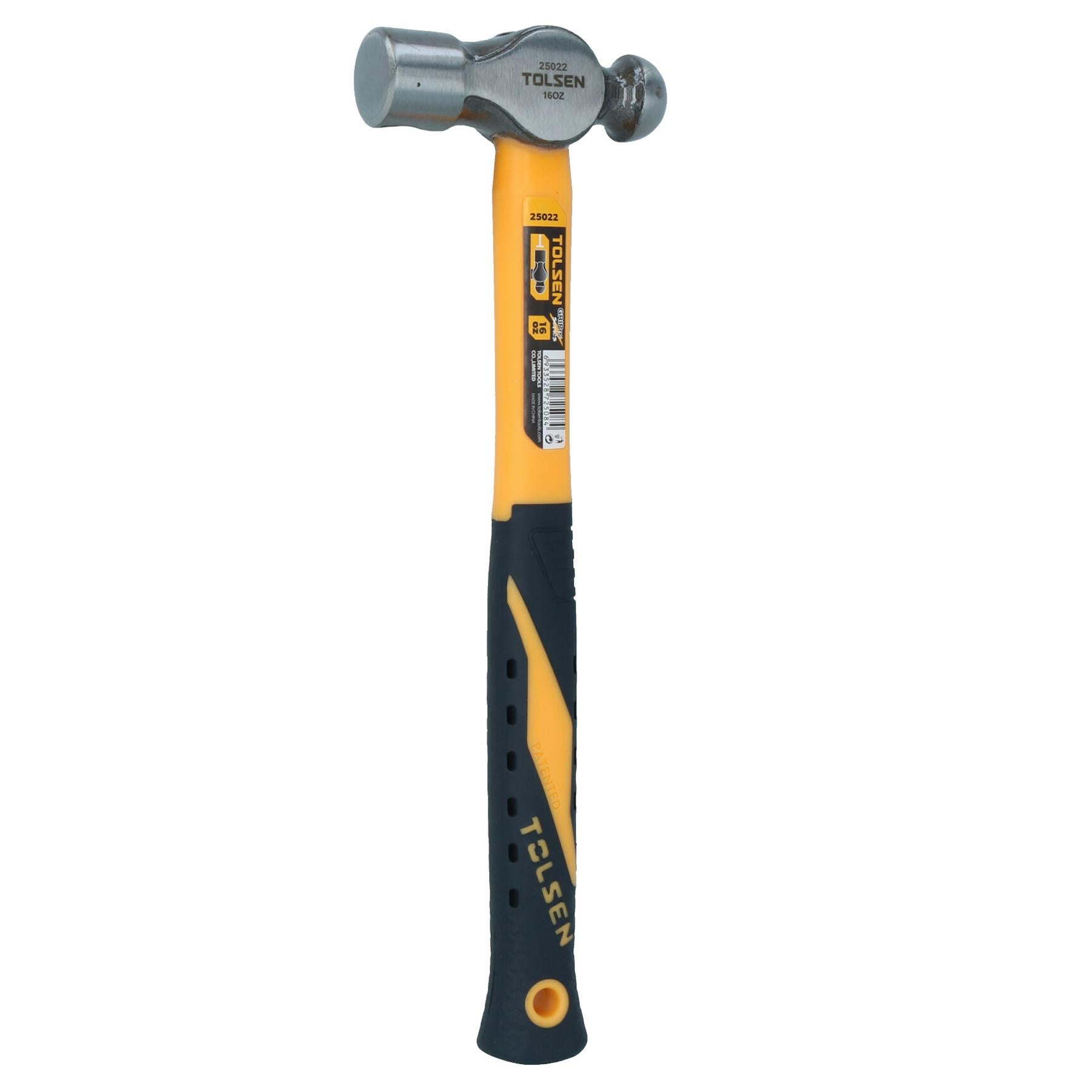 16oz (450g) Ball Pein / Peen Hammer with Fibreglass Shaft & Rubberised Handle