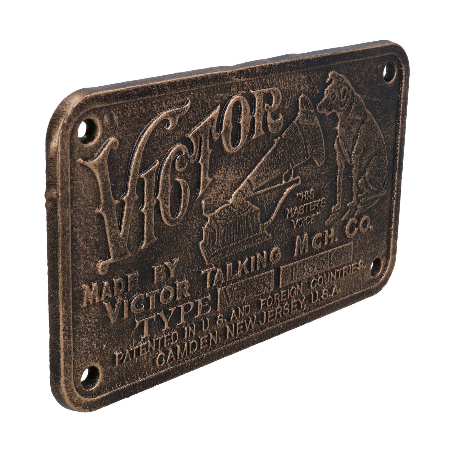 Plaque signalétique HMV Old Victor Nipper Dog en fonte Phonographe Gramophone Musique