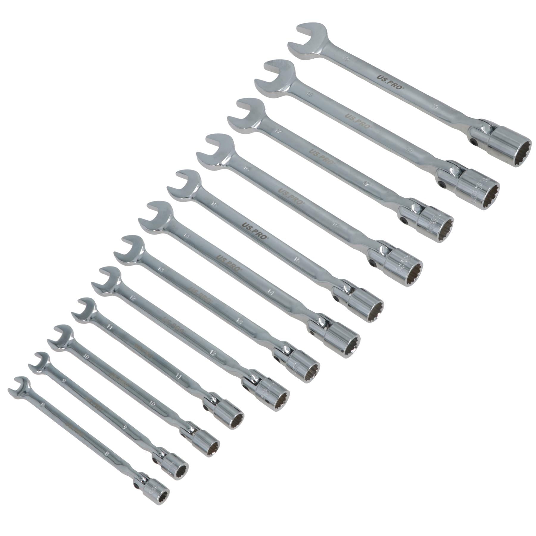 12-teiliger metrischer MM-Steckschlüssel mit flexiblem Kopf und Maulschlüssel 8 - 19 mm