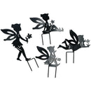 Lot de 4 petites silhouettes de fées noires avec piquet pour décoration de jardin