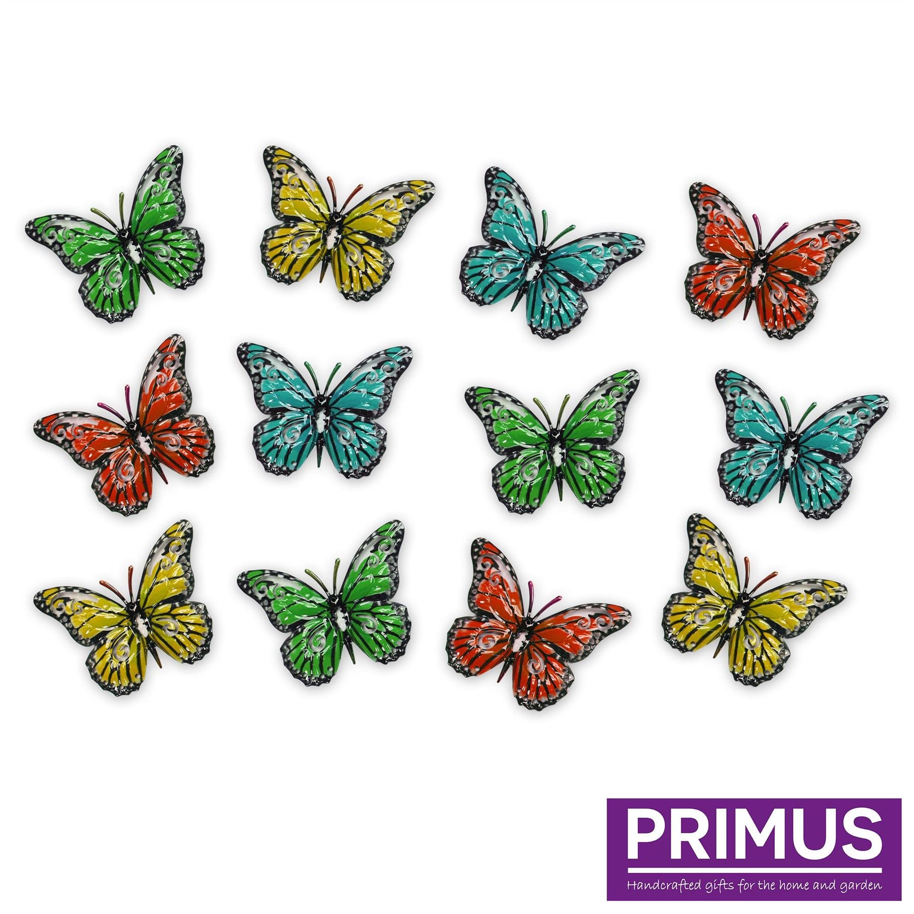 Lot de 12 petits papillons multicolores en métal pour décoration murale de jardin ou de maison