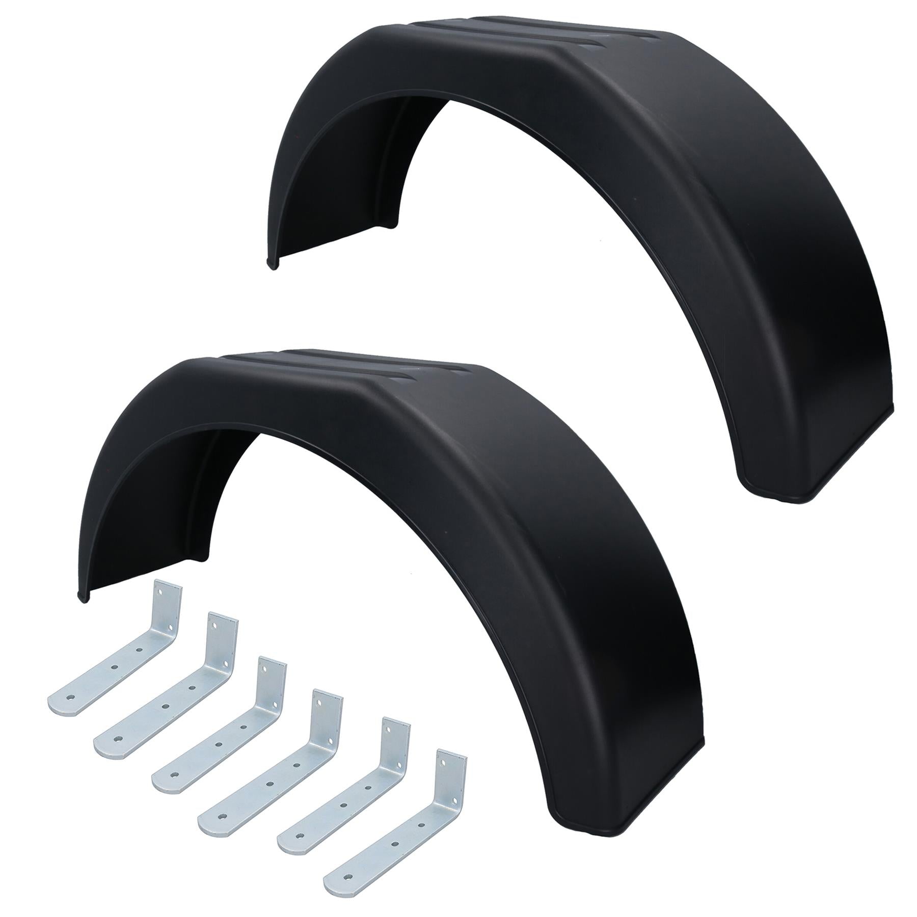 2 x 14 Inch Plastic Trailer Mudguard Wheel Arch Wing Fender + 6 x Fixing Brackets