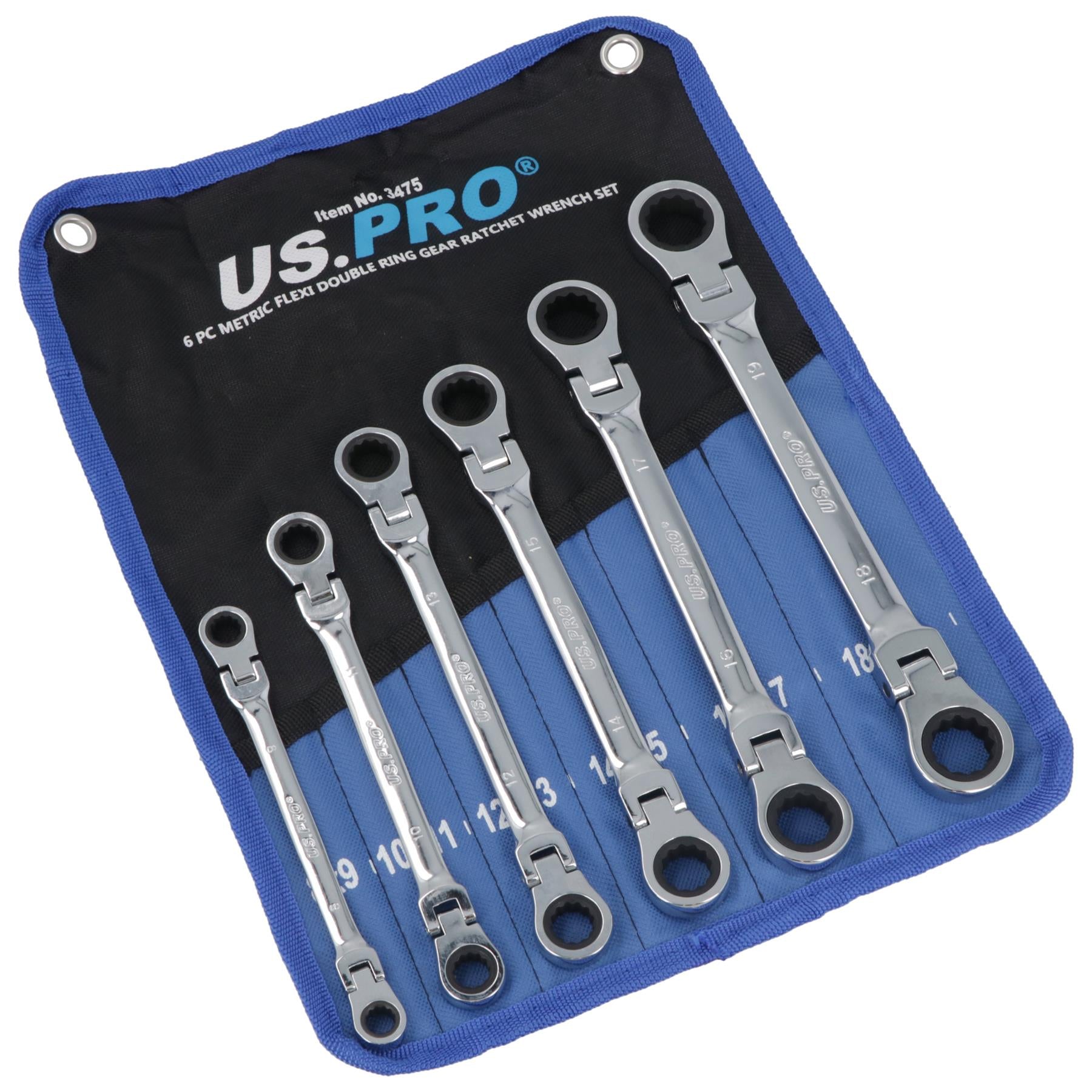 Metric double flexi ratchet spanner set 8mm - 19mm 6pc 12 sizes BERGEN AT623
