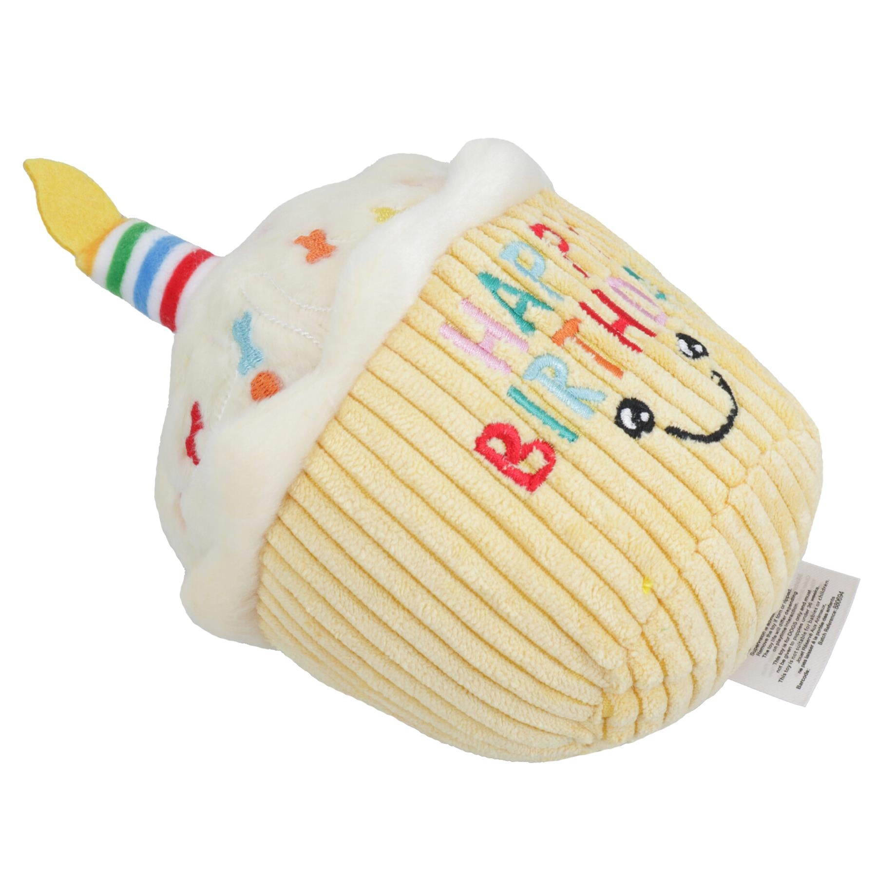 Happy Birthday Gelber Cupcake Plüsch Hundespielzeug mit Quietschgeräuschen Hundewelpen Geschenk