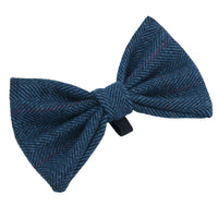 Nœud papillon élégant en tweed bleu marine pour chien, taille unique, avec boucle de collier, pour chiens à la mode