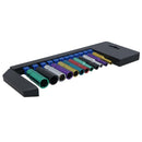 12pc Coloured 1/4" Dr Deep Sockets 6 Point Hex Metric 4 - 13mm With Rail