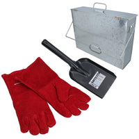 Fire Fireside Ash Carrier Container Box Remover Shovel / Scoop + Gloves