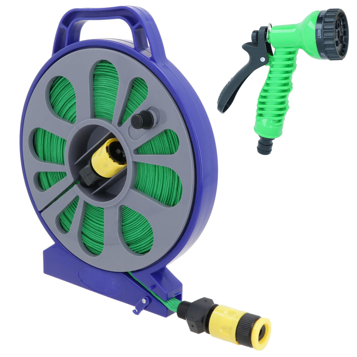 Portable Garden Flat Hose Reel With 7 Dial Spray Gun Garden Watering 15 Metres