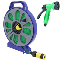 Portable Garden Flat Hose Reel With 7 Dial Spray Gun Garden Watering 15 Metres