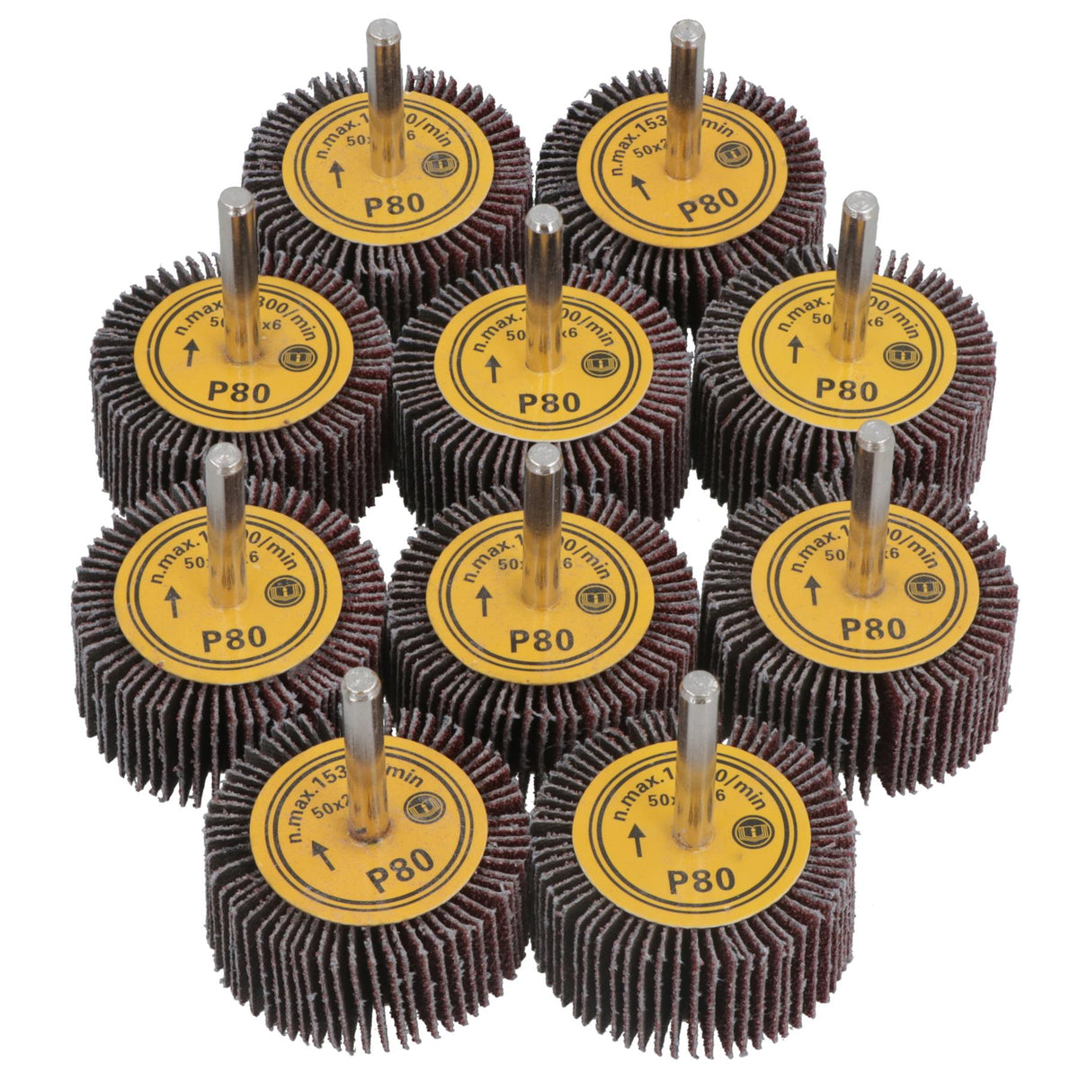 50mm 80 Grit Abrasive Flap Wheel Discs Sanding Rust Removal 6mm Shank
