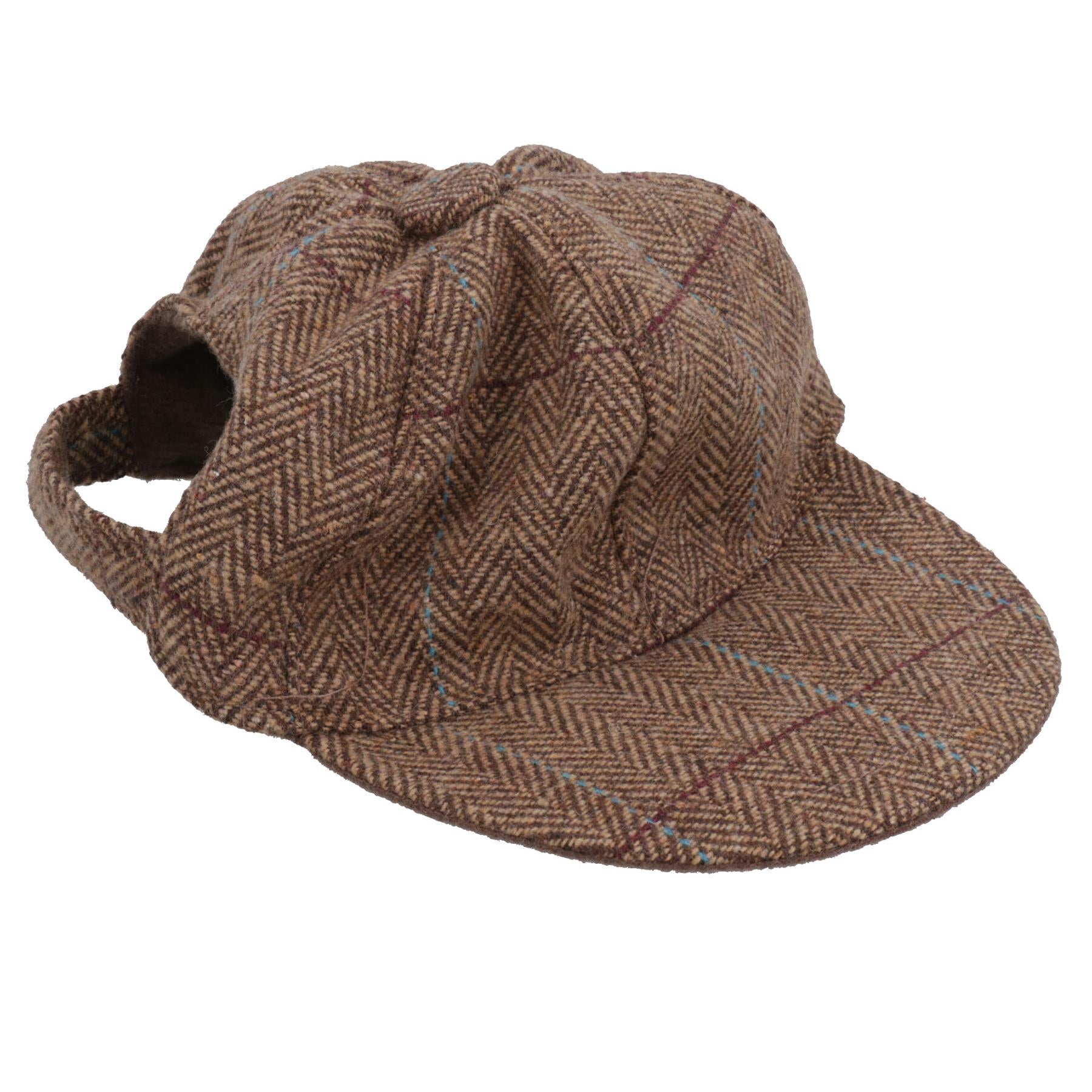 Small Smart Stylish Brown Tweed Dog Puppy Hat Cap With Dog Ear Slots