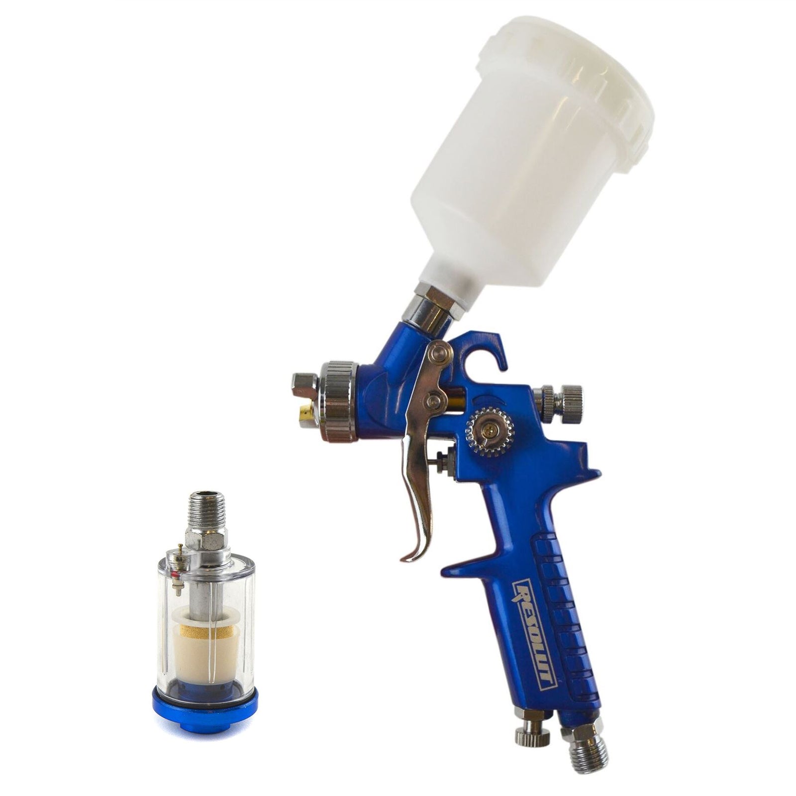 Mini HVLP Gravity Feed Spray Gun 1.0mm Nozzle & 1/4" BSP In Line Moisture Trap