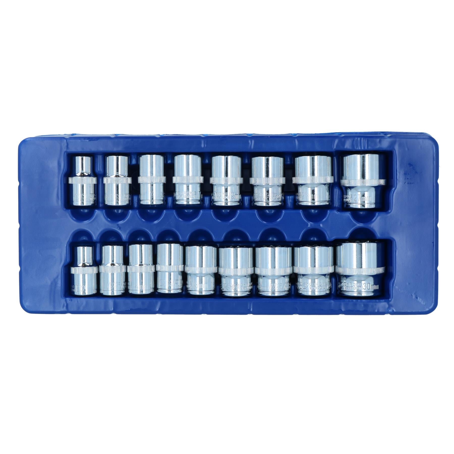 Douilles peu profondes métriques MM à entraînement 1/2" Bi-Hex 12 pans 10 mm - 30 mm, lot de 17 pièces