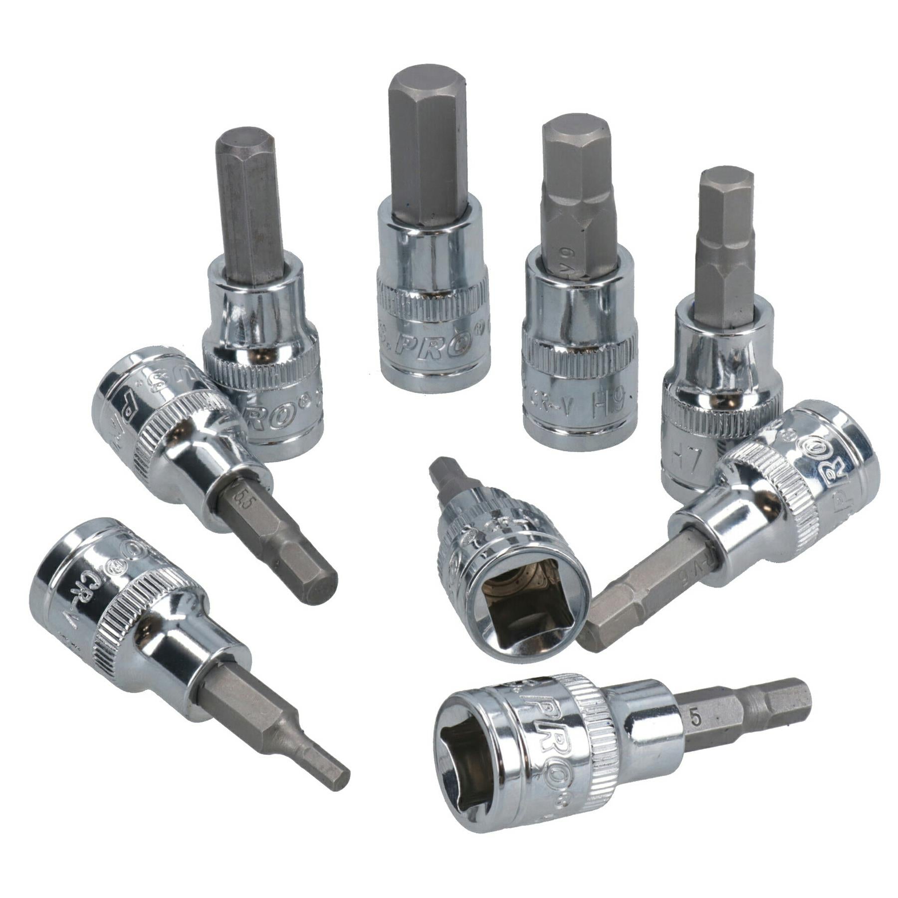 Long and Short Hex / Allen Key Socket Bit Set 3/8" dr H2 - H10 mm