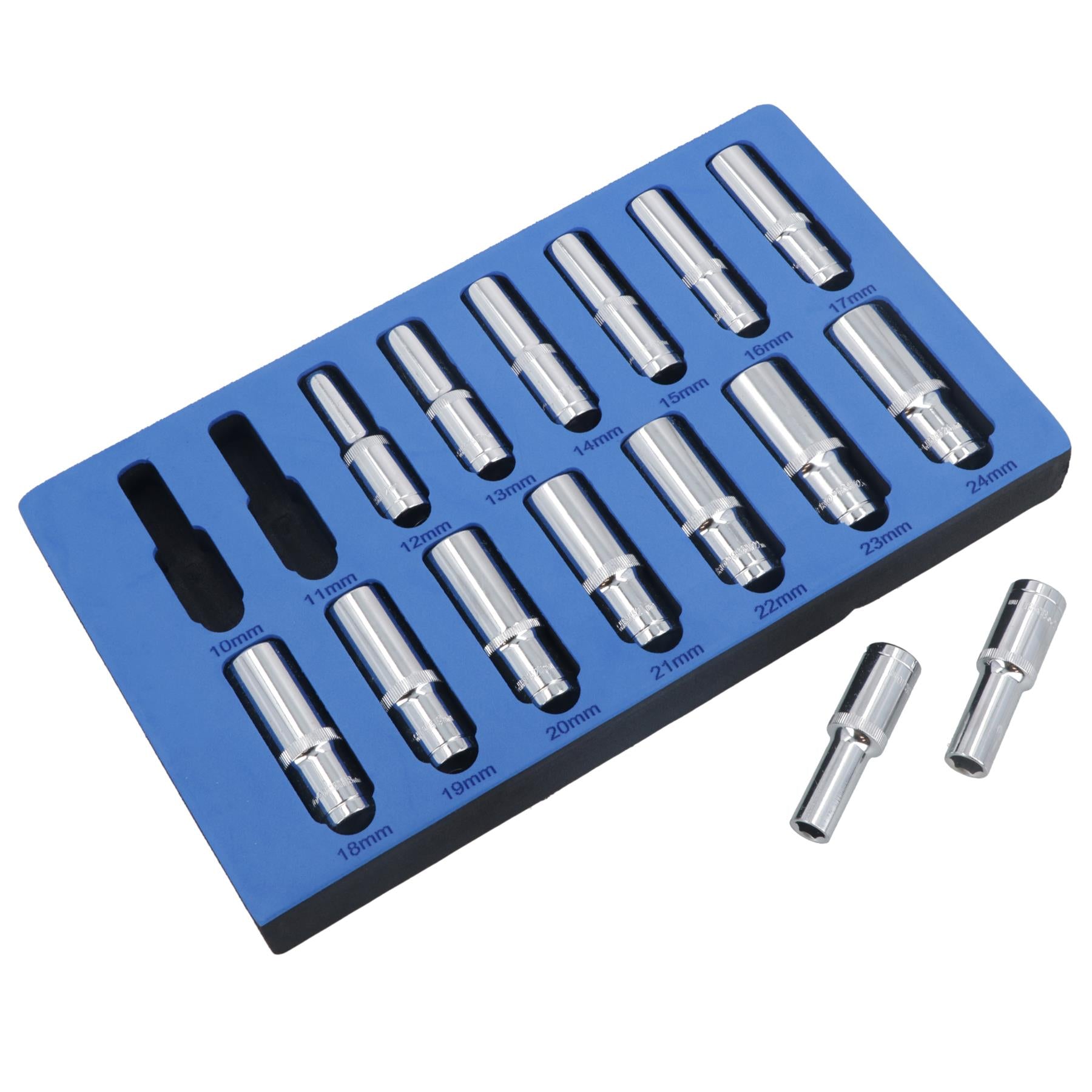 Douilles hexagonales simples à six pans profonds métriques 1/2" Rail 15 pièces 10 - 24 mm Bergen