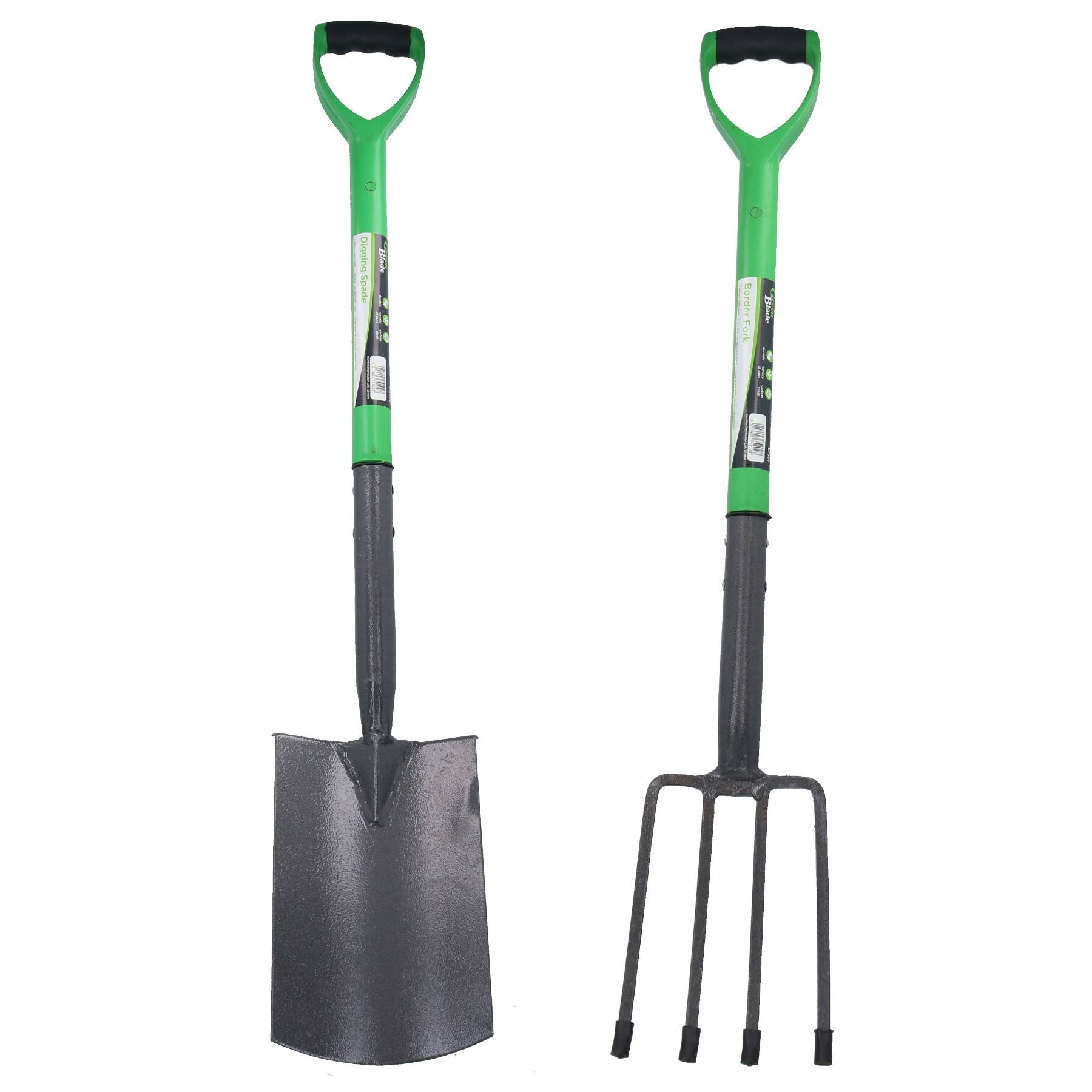 Garden Gardening Border Fork + Digging Spade Carbon Steel Blades 2pc Set
