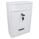 White Wall Mounted Lockable Metal Post Box Outdoor Letter Mail Box Keyed