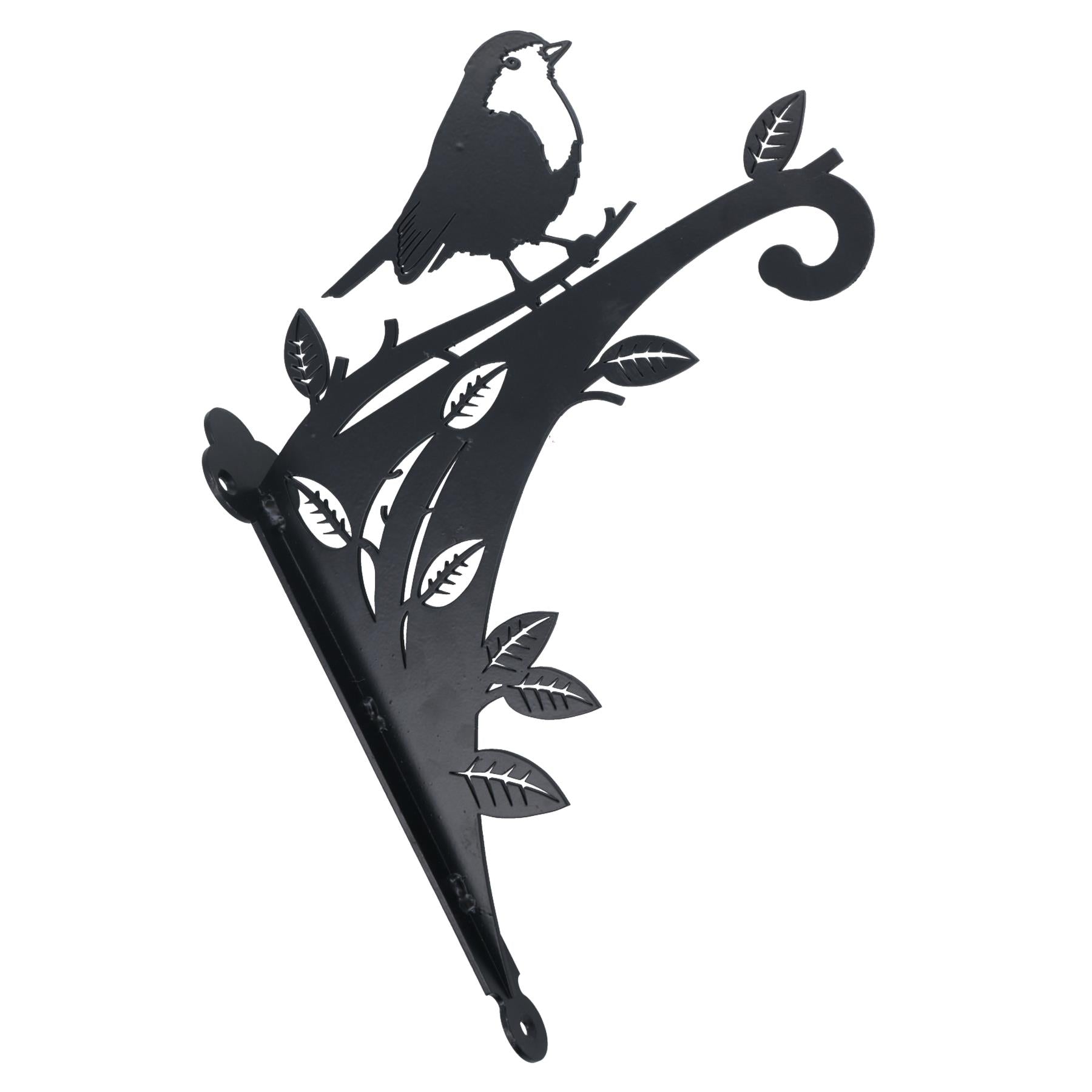 Black Metal Robin  On A Branch Hanging Basket Feeder Bracket Garden Home