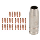 1 shroud & 25 x 0.6mm Contact Tips MIG Welding Binzel Style Euro Torch MB15