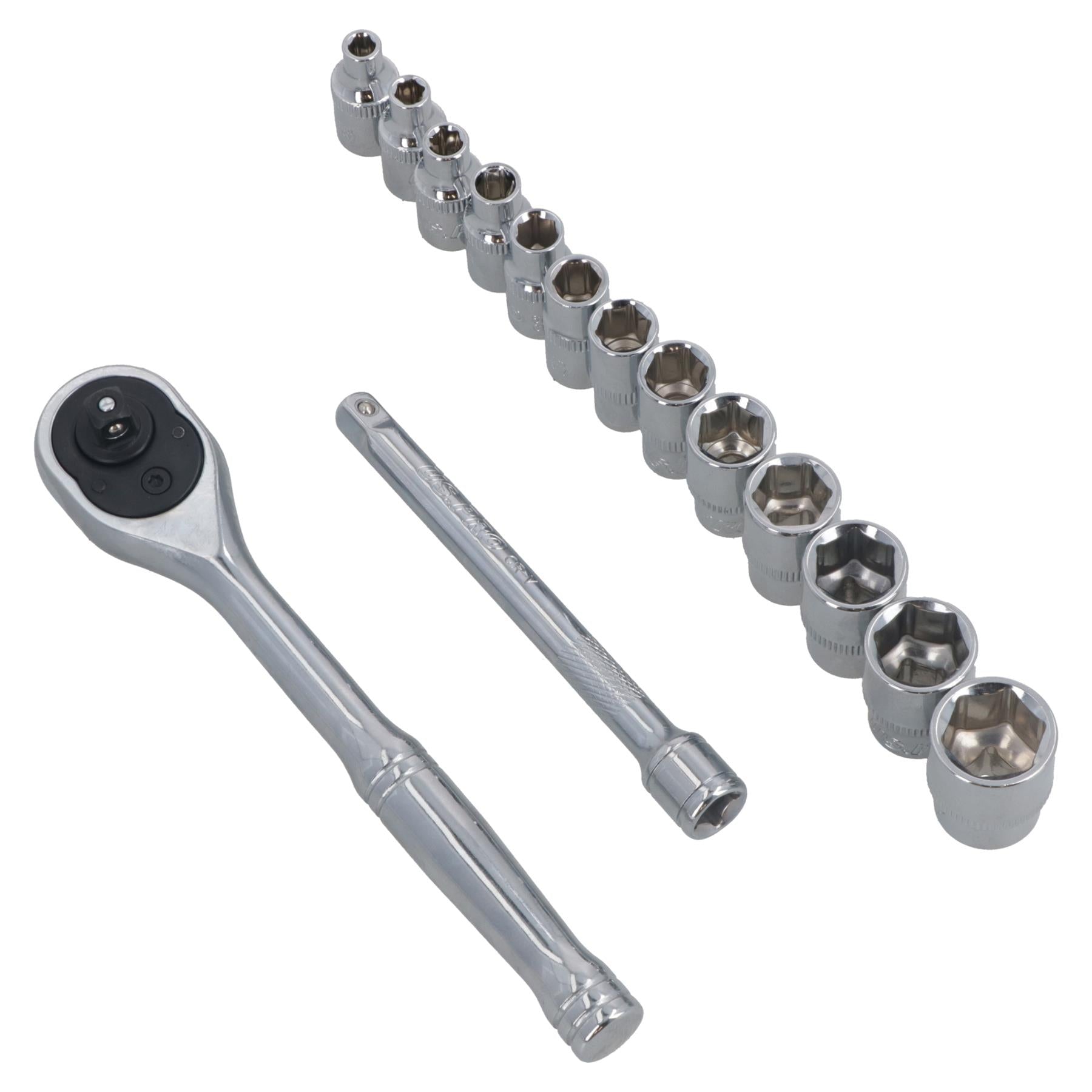 Kit de douilles peu profondes métriques MM 1/4" et accessoires 4 mm - 14 mm, ensemble de 15 pièces