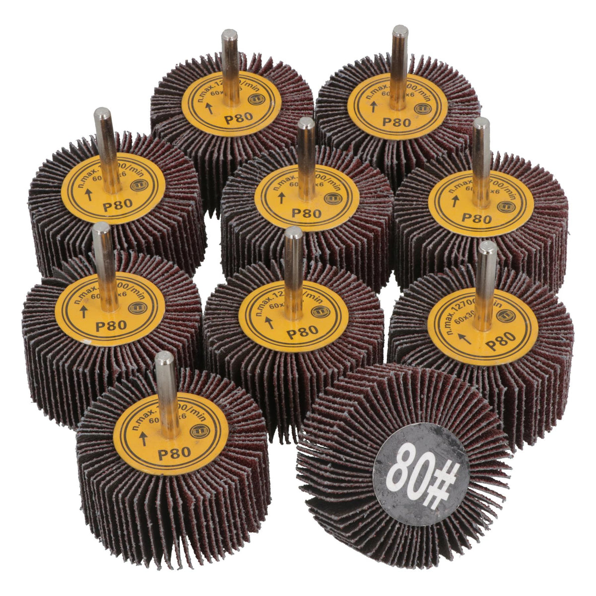 60mm 80 Grit Abrasive Flap Wheel Discs Sanding Rust Removal 6mm Shank
