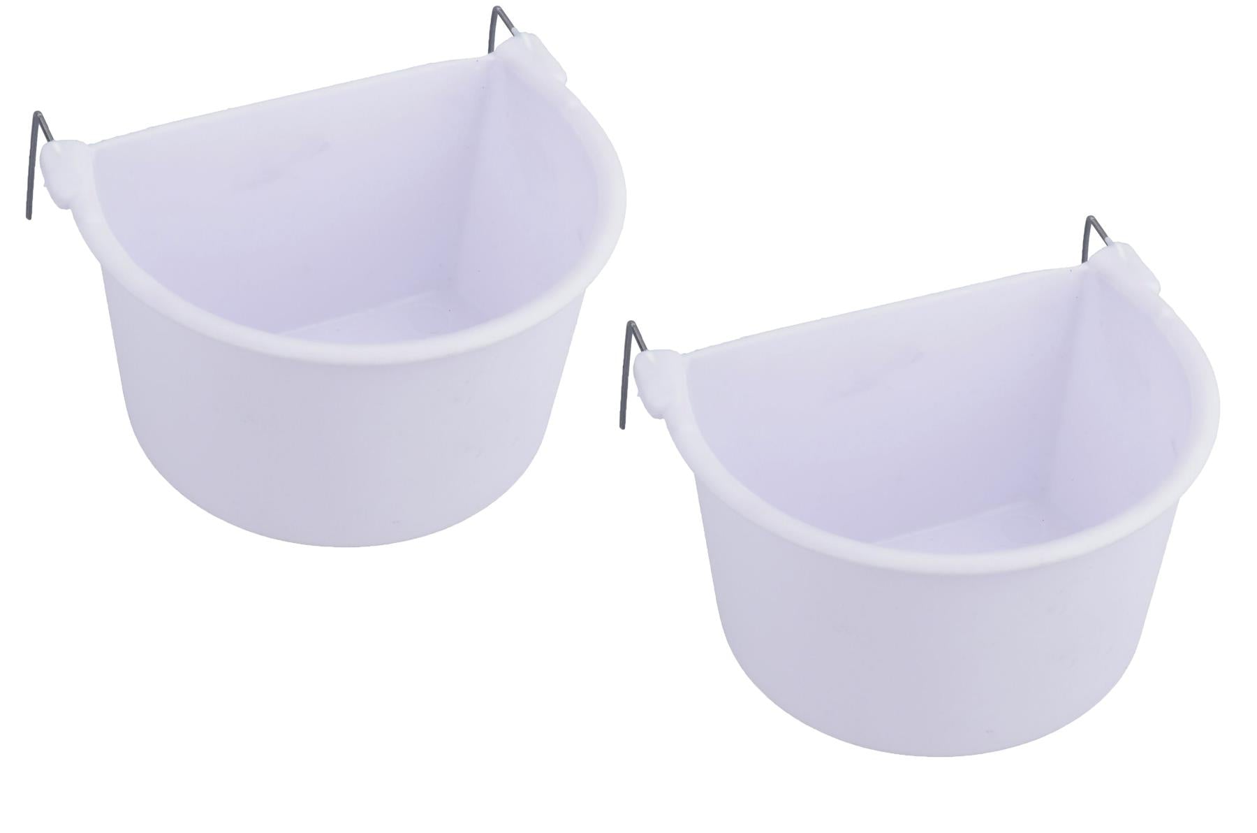 2PK Large White Plastic Bird Feeder Primary Bird Food/Water Cage Dish 11.5cm