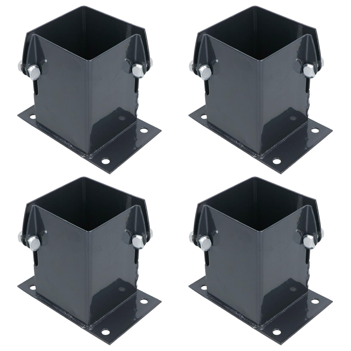 Grey Flush Fit Fence Post Bolt Down Shoe Holder Support 100mm x 100mm