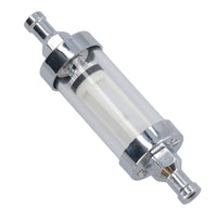 Inline Fuel Petrol Filter Glass + Chrome Universal for 8mm (5/16”) Hose