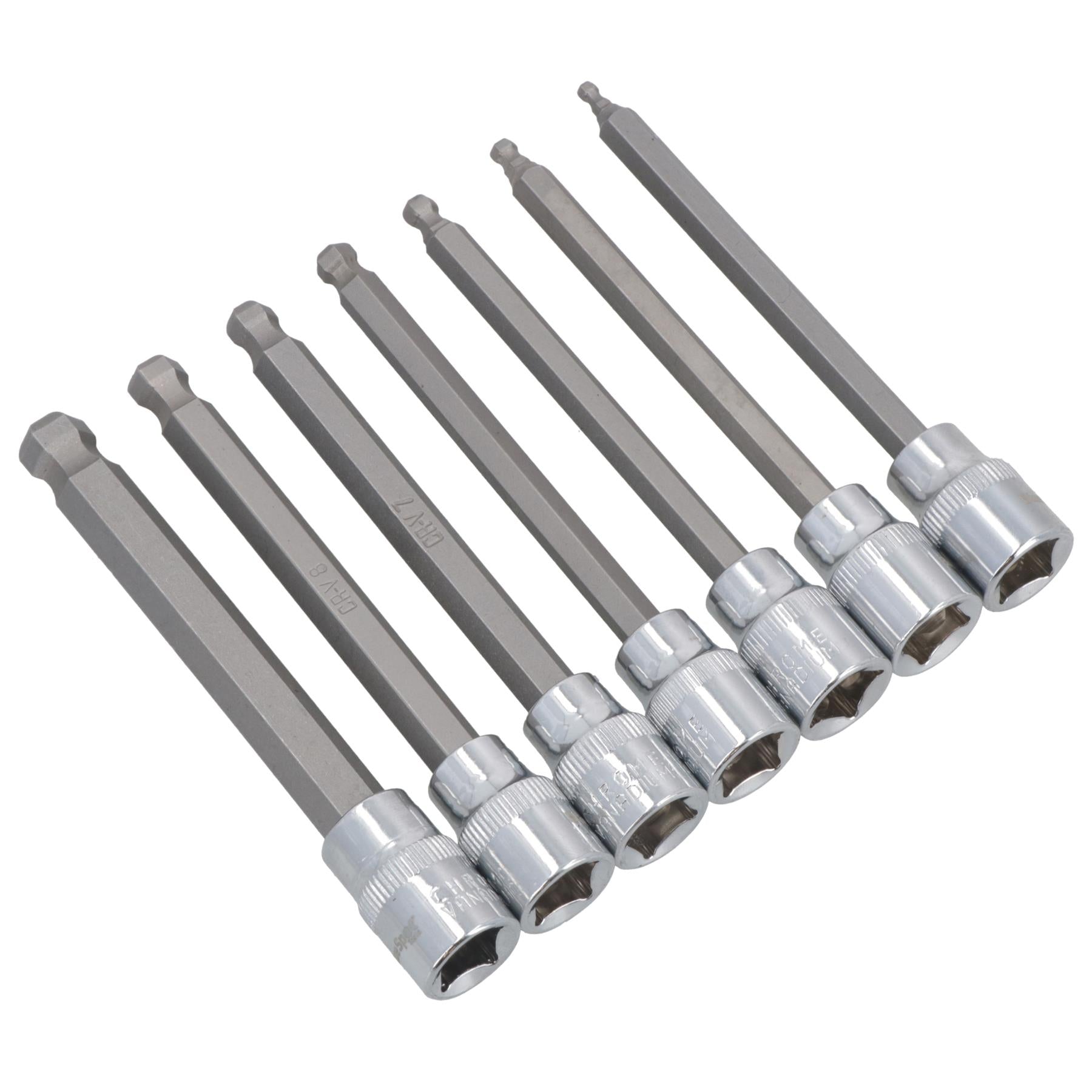 7pc 3/8" Drive Ball Ended Metric Extra Long Allen Hex Keys 3 - 10mm Bit Sockets