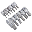 Jeu de 13 douilles Allen/Hexagonales métriques 1/4", 3/8" et 1/2" AT748