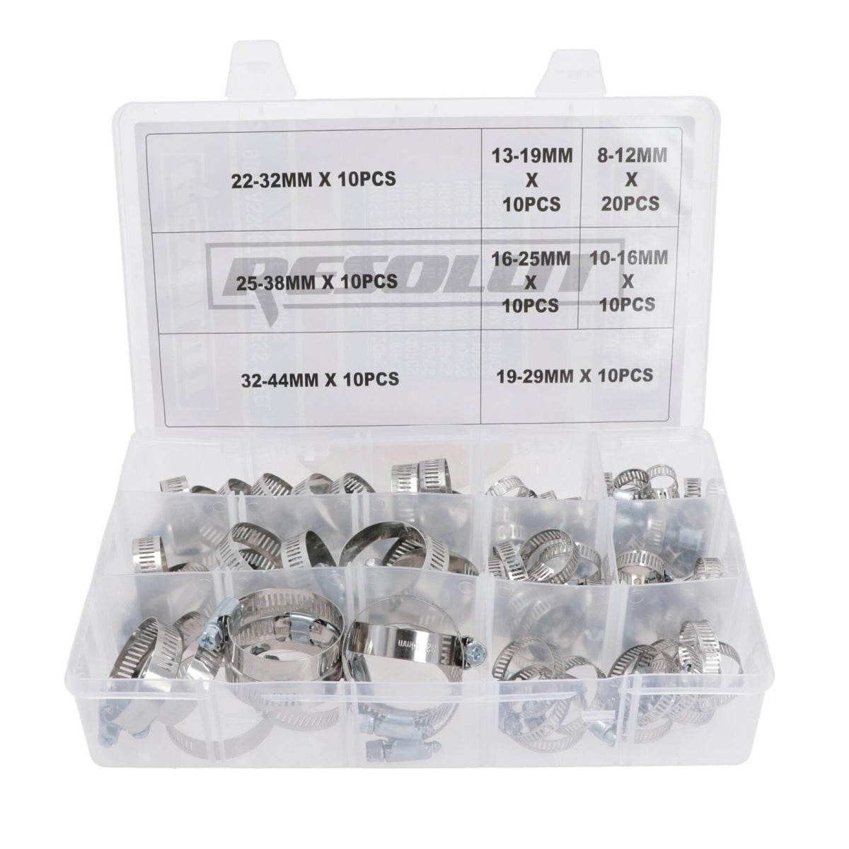 Assorted Stainless Steel Hose Pipe Clamps for Air Water Fuel Gas 8 – 44mm 91pc