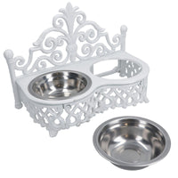Dog Puppy Cat Feeding Food Bowls Dishes Stainless Steel / Cast Iron Stand