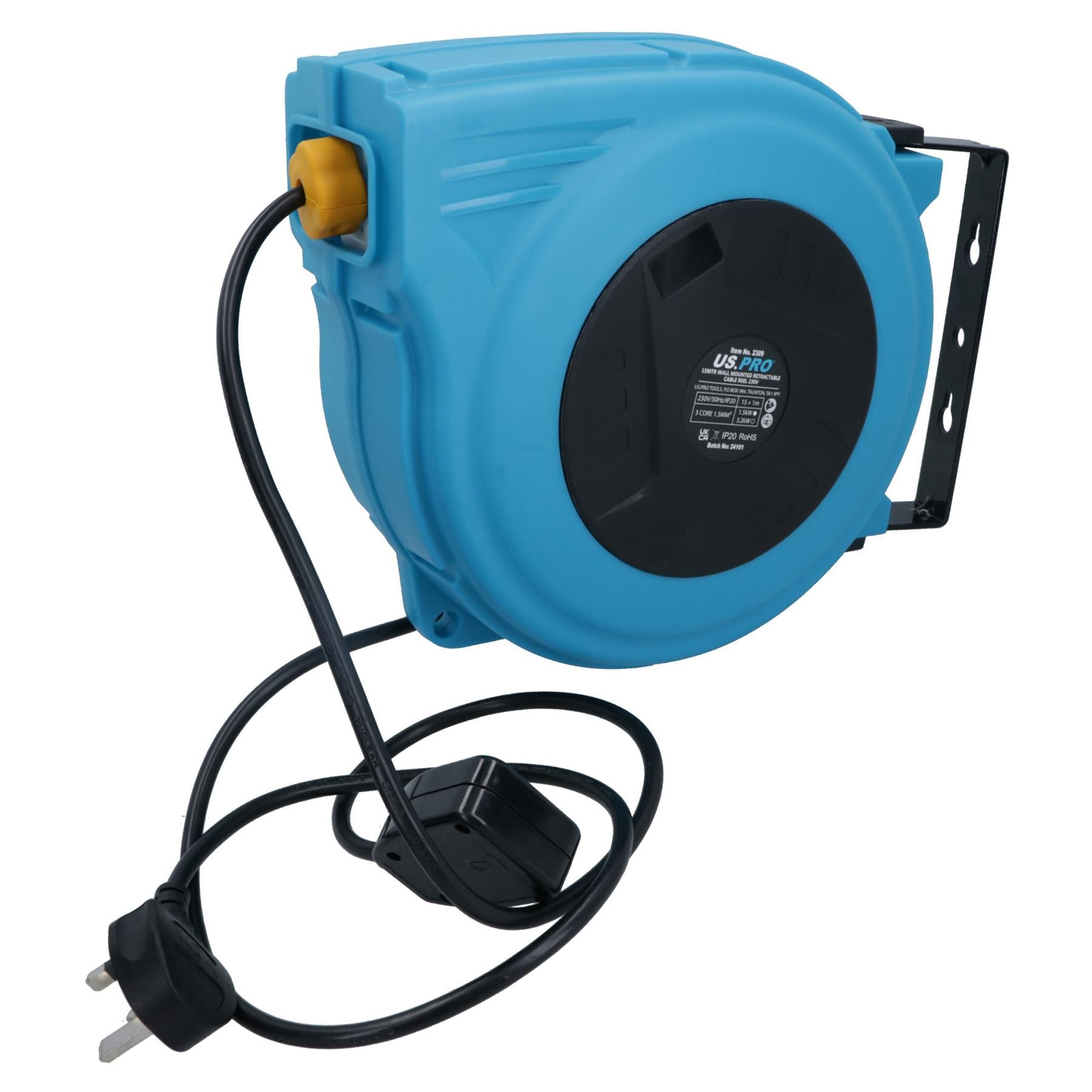 Einziehbares, automatisches, an der Wand montiertes elektrisches Verlängerungskabel, 15 m, UK-Stecker