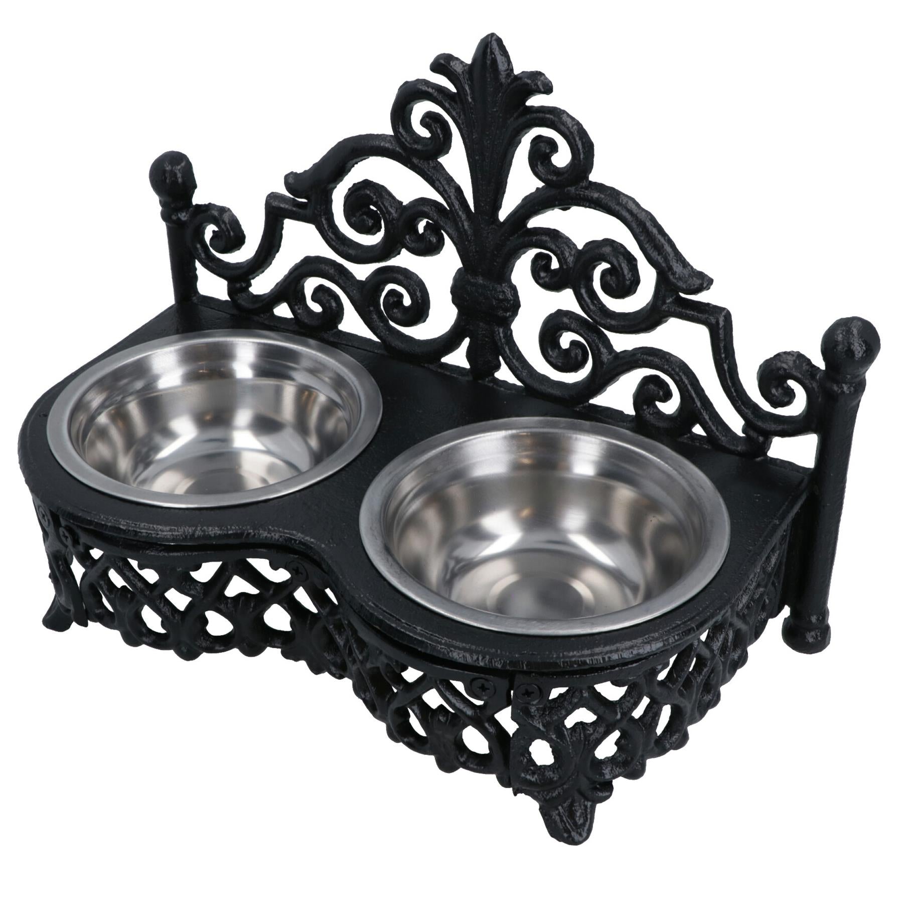 Dog Puppy Cat Feeding Food Bowls Dishes Stainless Steel / Cast Iron Stand