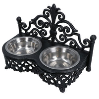 Dog Puppy Cat Feeding Food Bowls Dishes Stainless Steel / Cast Iron Stand