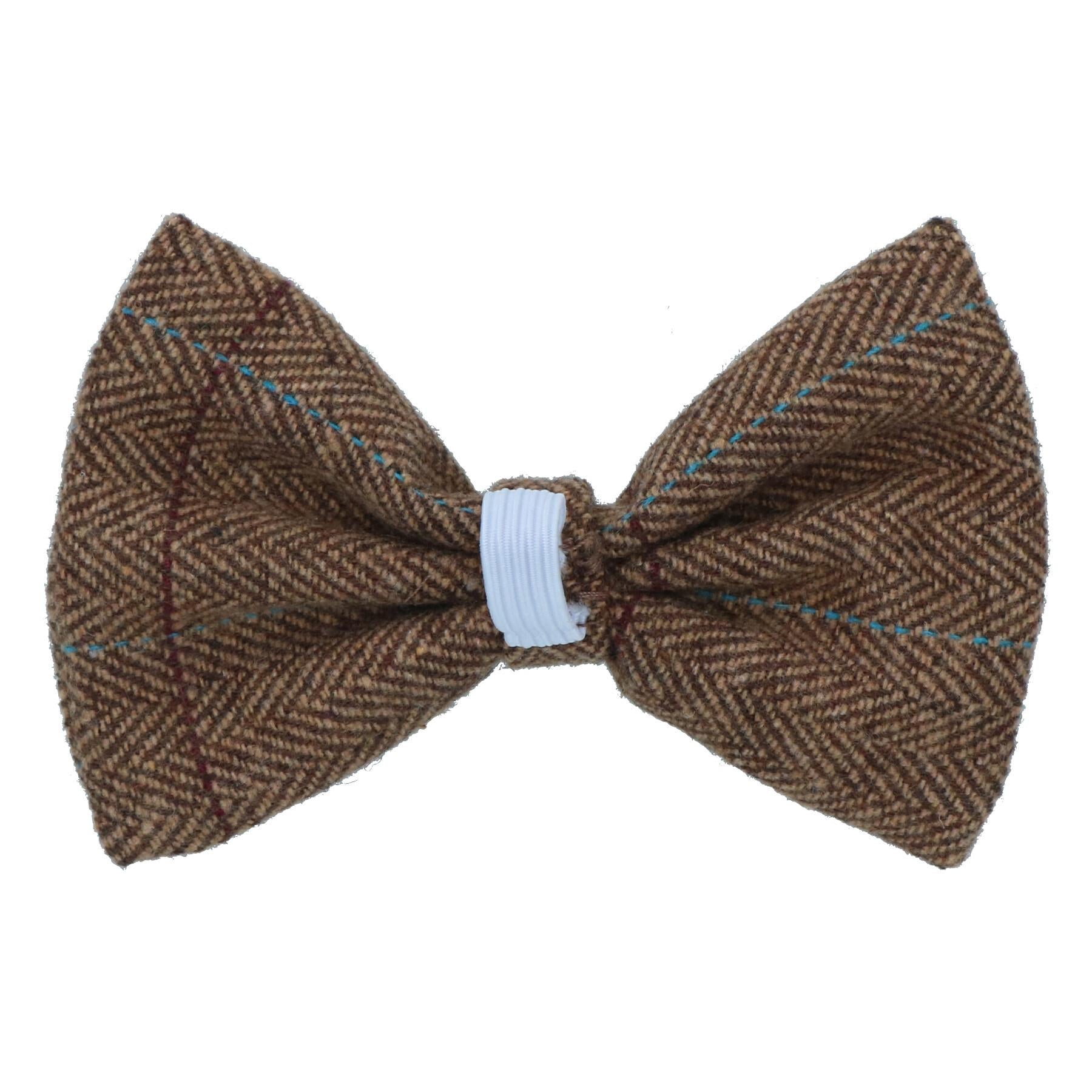 One Size Stylish Brown Tweed Dog Bow Tie For Fashionable Dogs With Collar Loop