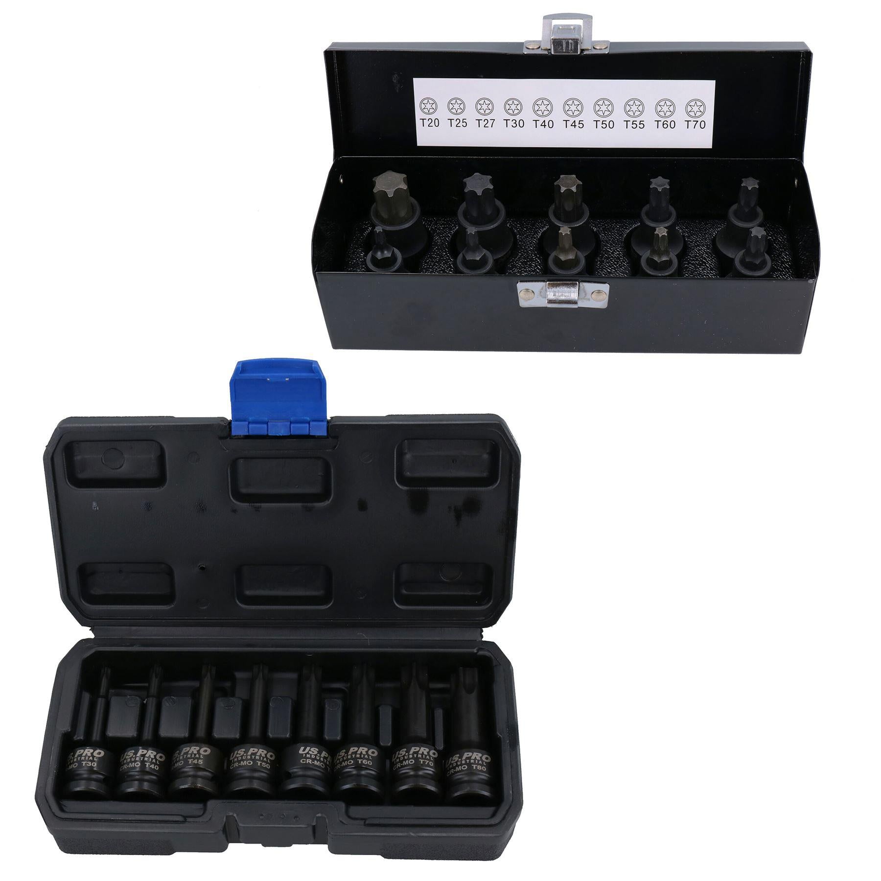 Douilles Torx Star mâles à impact peu profondes et profondes de 1/2 po T20 – T80 18 pièces