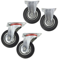 4" (100mm) Rubber Fixed and Swivel Castor Wheel Trolley Caster (4 Pack) CST03_04